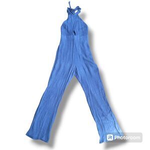 Charme U Halter Style Chiffon Jumpsuit-Small-Lined-Keyhole Cut Out-Shiny Reflect